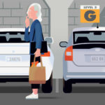 illustration of confused woman in parking garage