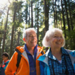 seniors hiking in a forest