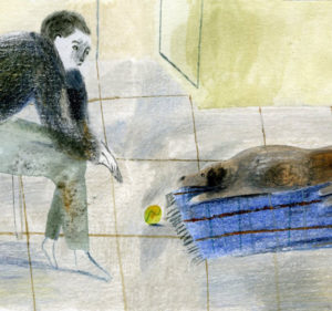 sketch of man and dog