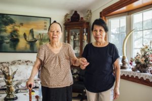 elderly asian woman with daughter
